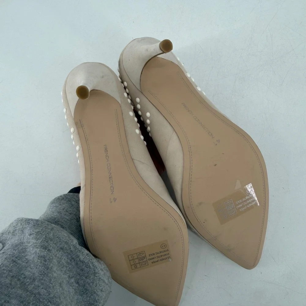 French Connection‎ Pump Women Size 41 10.5 Beige Studded Pointed Toe Stiletto